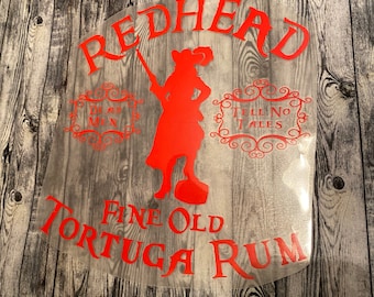 IRON-ON Redhead Fine Old Tortuga Rum - Disneyland Disney World Pirates Caribbean - Diy Do It Yourself Heat Transfer Only-Use Own Garment