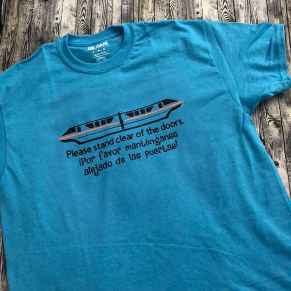 UNISEX Monorail Spiel Crew Neck T-shirt - Inspired by Disney World - Choose Monorail Stripe Color - Many Shirt and design Colors as well