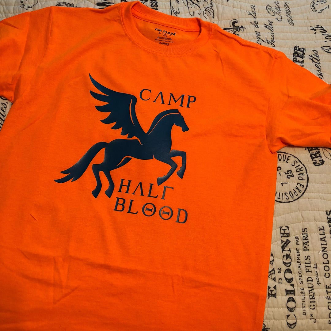 Camp Half Blood Kids T-Shirt Orange Pegasus Percy Jackson Greek