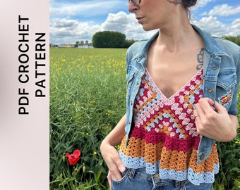 The Rose Top Pattern / Crochet Top PATTERN / Crochet PDF / Crochet granny squares
