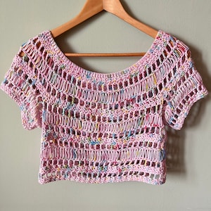 Handmade Colorful Crochet Top, Festival Crop Top, Boho Crochet Patterned Shirt, Crochet crop top design