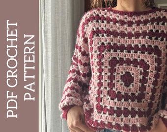 Crochet  granny squares sweater  Pattern and Video ENG| Digital Download| crochet sweater pattern|diy crochet| tutorial crochet