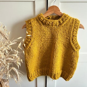 Mustard chunky knit women&#39;s vest, handmade autumn clothing, size S, Handknit cardigan vest