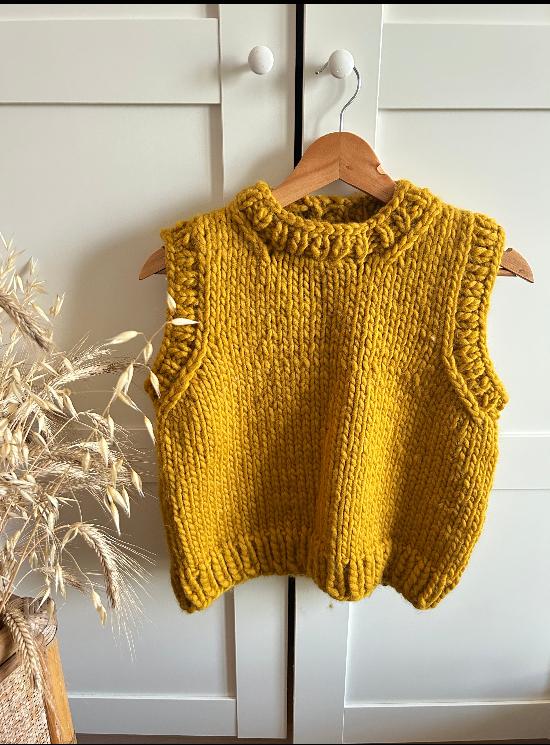 Mustard chunky knit women's vest, handmade autumn clothing, size S, Handknit cardigan vest