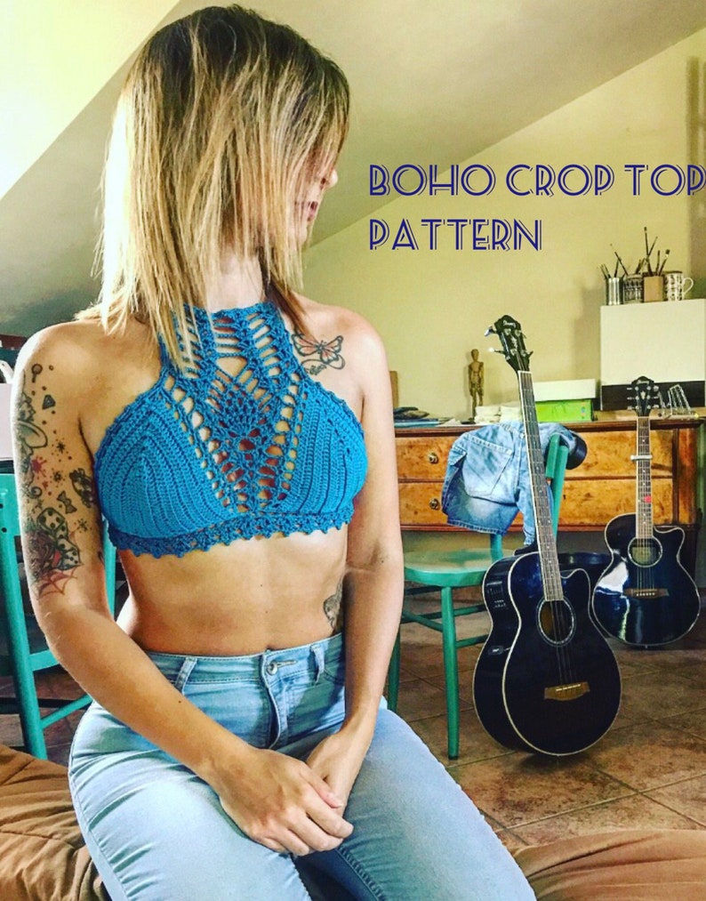 BOHO Crop Top Crochet Pattern bralette pattern english version