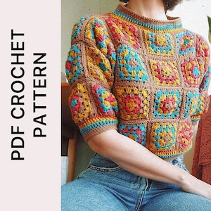 GAIA Granny squares crochet sweater pattern ENG-ITA |pdf digital download