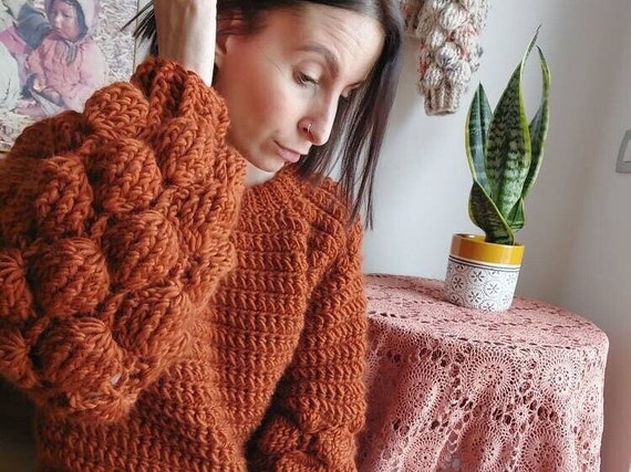 Maglione lana grossa a uncinetto fatto a mano Poppy Sweater,chunky maglione  100% lana ,maglione lana ai ferri oversize,maniche bubble -  Italia