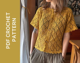 CROCHET PATTERN Aurora Tee- Elegant boho chic shirt, Pdf pattern, digital download, lace shirt