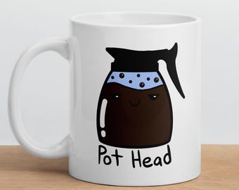 Topf Kopf Kaffeebecher | Lustige Unkraut Tasse | Kiffer Kaffee Tasse | Unkraut-Liebhaber-Geschenk | Koffeinsüchtiger Humor | Lustige Tasse für Sie oder Ihn