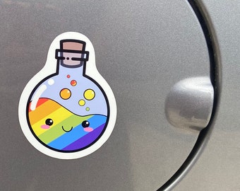 Cute Pride Rainbow Potion Car Magnet | LGBTQ Pride Fridge Magnet | Kawaii Rainbow Decor | Gay Pride Gift | Queer Pride Kitchen Magnet