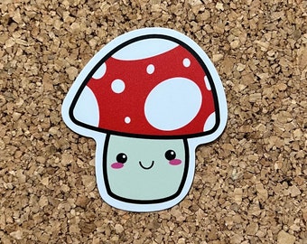 Kawaii Red Mushroom Sticker - Cute Fungus Matte Sticker