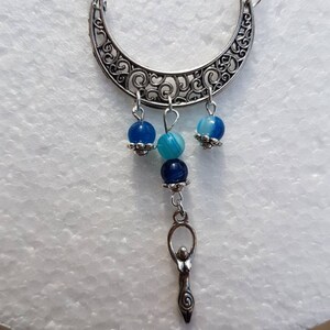 Turquoise Pendant NecklaceGoddess and Moon Necklace with Blue Agate