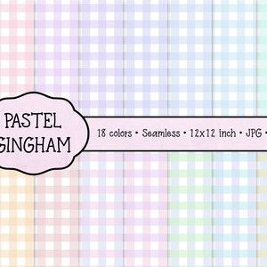 Pastel Gingham Patterns, Digital Papers, Seamless, Backgrounds, Scrapbooking, Clipart, Personal and Commercial Use