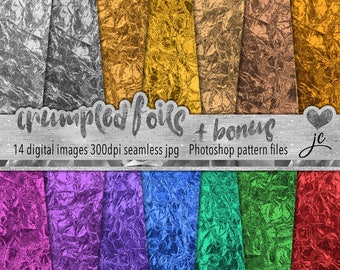 Crumpled Foil Textures: Metallic Digital Papers (JPG + Photoshop Pattern)