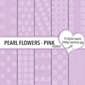 Carta digitale con fiori di perle rosa: sfondi floreali senza soluzione di continuità (JPG + motivo Photoshop)