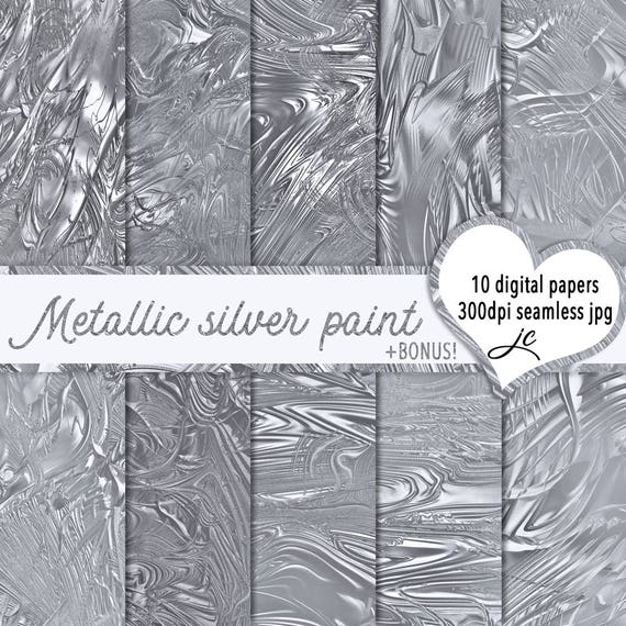 Metallic Silver Paint Digital Papers Bonus Pattern Files, Seamless,  Textures, Backgrounds, Clipart, Personal and Commercial Use 