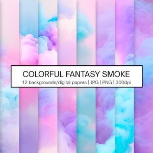 Colorful Fantasy Smoke Backgrounds, Textures, Digital Papers, Sublimation, Scrapbooking, Clipart, Personal and Commercial Use