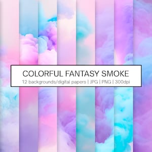 Colorful Fantasy Smoke Backgrounds, Textures, Digital Papers, Sublimation, Scrapbooking, Clipart, Personal and Commercial Use