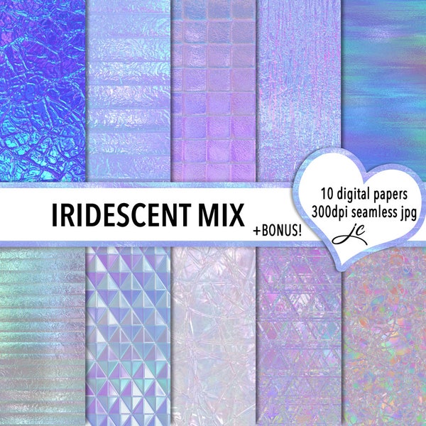 Iridescent Mix Digital Papers + BONUS Photoshop Pattern Files, Seamless, Textures, Backgrounds, Clipart, Personal & Commercial Use