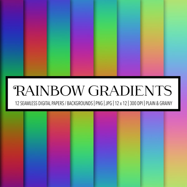 Rainbow Gradient Digital Papers, Rainbow Paper, Rainbow Backgrounds, Rainbow Textures, Seamless, Clipart, Personal & Commercial Use