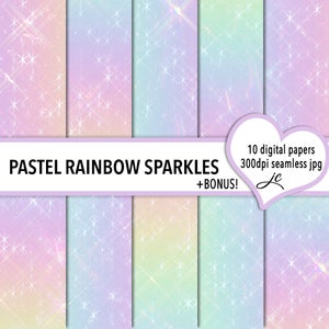 Pastel Rainbow Sparkles Digital Papers BONUS Photoshop Pattern Files, Seamless, Textures, Backgrounds, Clipart, Personal & Commercial Use image 1