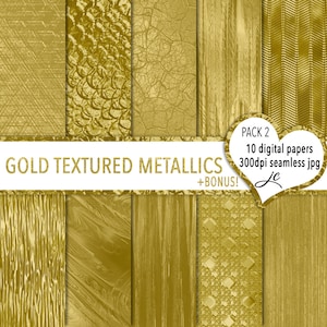 Gold Textured Metallics Digital Papers (Pack 2) + BONUS Pattern Files, Seamless, Textures, Backgrounds, Personal & Commercial Use