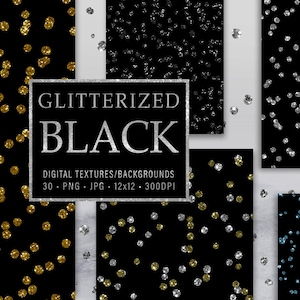Glitterized Black, Digital Papers, Seamless, Textures, Backgrounds, Scrapbooking, Clipart, Personal and Commercial Use