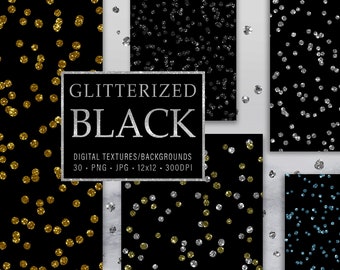 Glitterized Black, Digital Papers, Seamless, Textures, Backgrounds, Scrapbooking, Clipart, Personal and Commercial Use