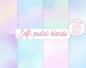 Soft Pastel Blends Digital Papers, Seamless, Pastel Textures, Pastel Gradients, Pastel Backgrounds, Clipart, Personal and Commercial Use