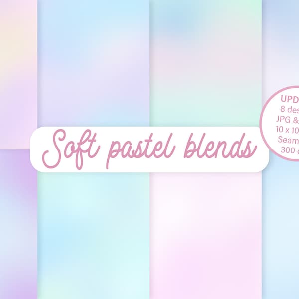 Soft Pastel Blends Digital Papers, Seamless, Pastel Textures, Pastel Gradients, Pastel Backgrounds, Clipart, Personal and Commercial Use