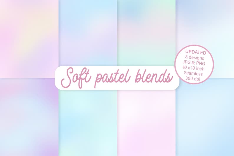 Soft Pastel Blends Digital Papers, Seamless, Pastel Textures, Pastel Gradients, Pastel Backgrounds, Clipart, Personal and Commercial Use image 1