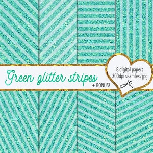 Green Glitter Stripes Digital Paper: Seamless Textures (Digital Download)