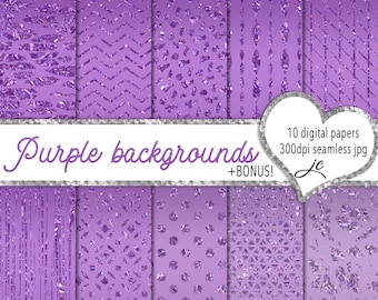 Purple Backgrounds Digital Papers + BONUS Photoshop Pattern File, Seamless, Textures, Clipart, Backgrounds, Personal and Commercial Use