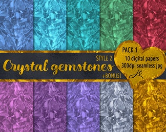 Crystal Gemstone Textures: Seamless Digital Papers (JPG + Bonus .pat Files)