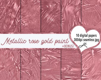 Metallic Rose Gold Paint Digital Papers + BONUS Pattern Files, Seamless, Textures, Backgrounds, Clipart, Personal and Commercial Use