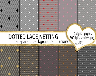 Dotted Lace Netting Digital Papers: Seamless Textures (PNG & Photoshop Pattern)