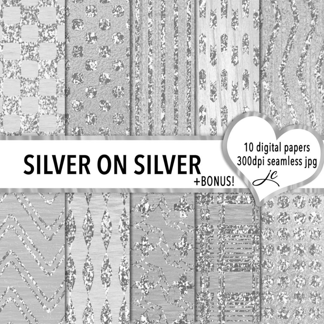 Silver Glitter Digital Paper Textures: Seamless Backgrounds (JPG ...