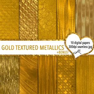Gold Textured Metallics Digital Papers + BONUS Pattern Files, Seamless, Textures, Backgrounds, Clipart, Personal & Commercial Use