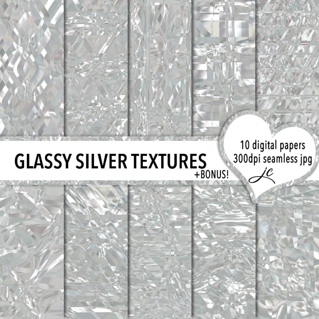 Glassy Silver Textures: Seamless Digital Paper Backgrounds (JPG ...