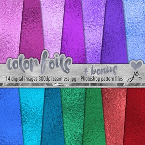 Color Foil Digital Papers + BONUS Photoshop Pattern Files, Seamless, Textures, Backgrounds, Clipart, Personal and Commercial Use