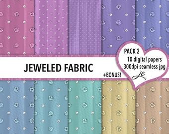 Jeweled Fabric Digital Papers (Pack 2) + BONUS Photoshop Pattern File, Seamless, Textures, Backgrounds, Personal & Commercial Use