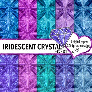 Iridescent Crystal Digital Papers + BONUS Photoshop Pattern Files, Seamless, Textures, Backgrounds, Clipart, Personal & Commercial Use