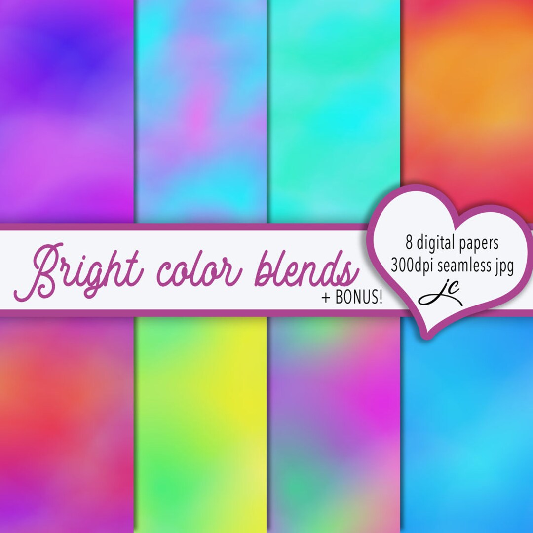 Visually Pleasing Colorblends Seamless Bright Color Blends Digital Papers: 8 JPG + Photoshop Pattern ...