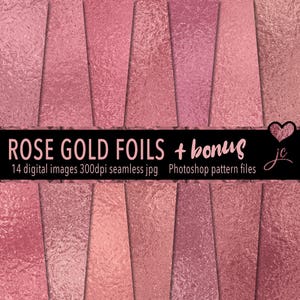Rose Gold Foils Digital Papers + BONUS Pattern Files, Seamless, Textures, Backgrounds, Clipart, Scrapbooking, Personal & Commercial