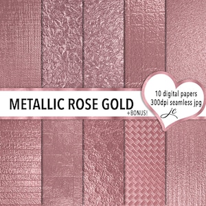 Metallic Rose Gold Digital Papers + BONUS Photoshop Pattern Files, Seamless, Textures, Clipart, Backgrounds, Personal & Commercial Use