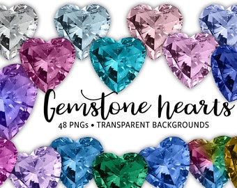 Gemstone Hearts Clipart Set, PNG, Transparent Backgrounds, Scrapbooking, Card Making, Collage Making, Personal and Commercial Use