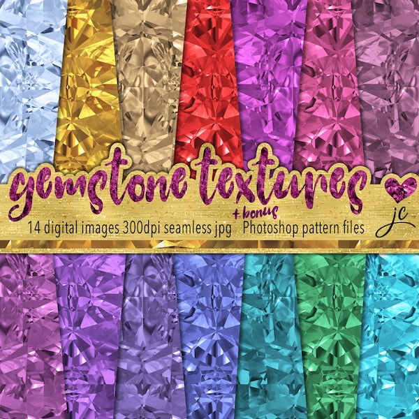 Crystal Gemstone Digital Papers  + Pattern Files, Jewel Textures, Backgrounds, Clipart, Instant Download, Personal and Commercial Use