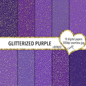Glitterized Purple Digital Papers + BONUS Photoshop Pattern Files, Seamless, Textures, Scrapbooking, Backgrounds, Personal & Commercial Use