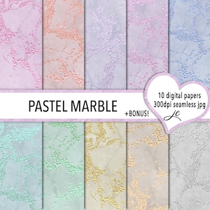 Pastel Marble Digital Papers + BONUS Photoshop Pattern Files, Seamless, Textures, Backgrounds, Clipart, Personal & Commercial Use