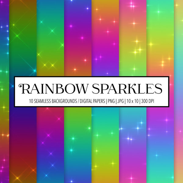 Rainbow Sparkles Digital Papers, Rainbow Paper, Sparkly Rainbow Paper, Backgrounds, Textures, Seamless, Clipart, Personal & Commercial Use